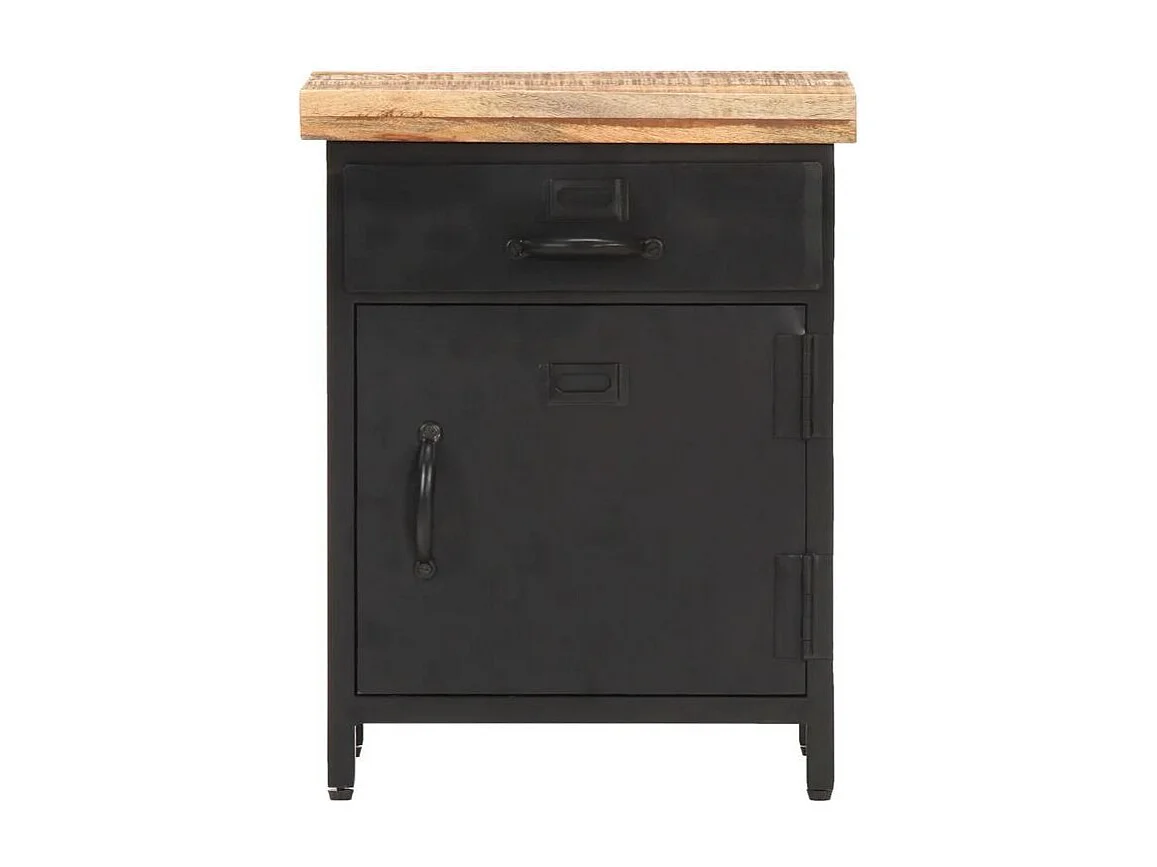 Table de chevet manguier massif clair et métal noir Tinno