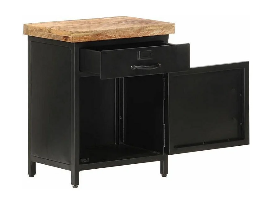 Table de chevet manguier massif clair et métal noir Tinno