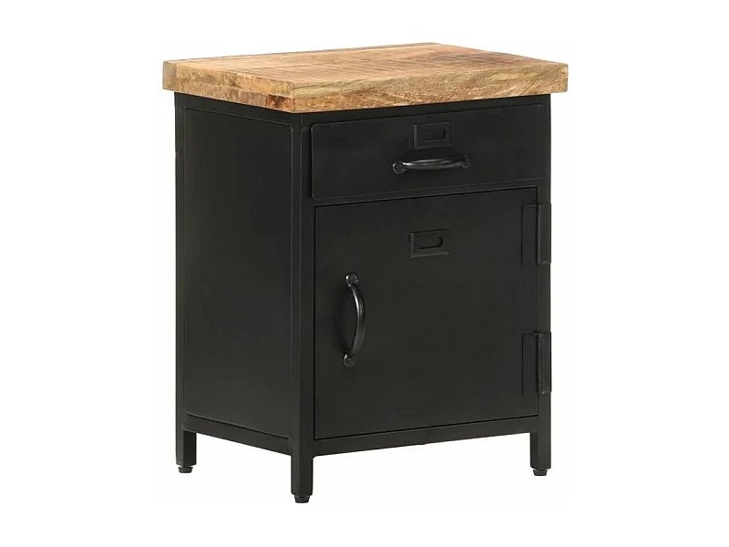 Table de chevet manguier massif clair et métal noir Tinno