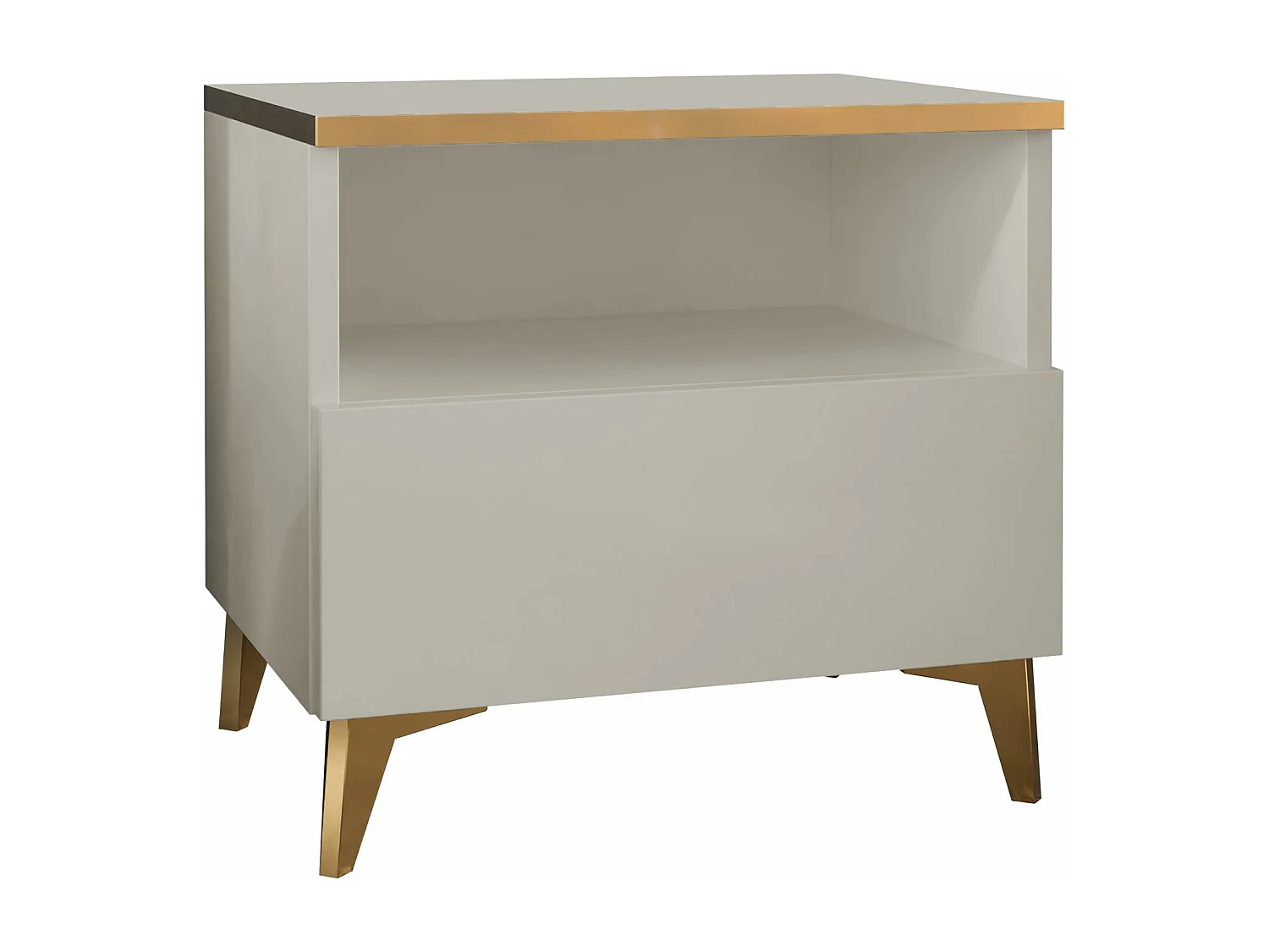 Table de chevet Comfivo Virfera 105, Brillant Beige|Doré|Beige, 50x50x40cm, MDF|Stratifié