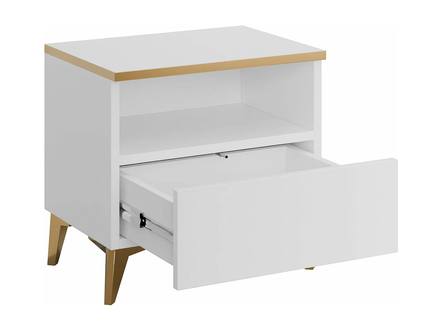 Table de chevet Comfivo 493, Blanc|Doré|Blanc brillant, 50x50x40cm, Stratifié|MDF