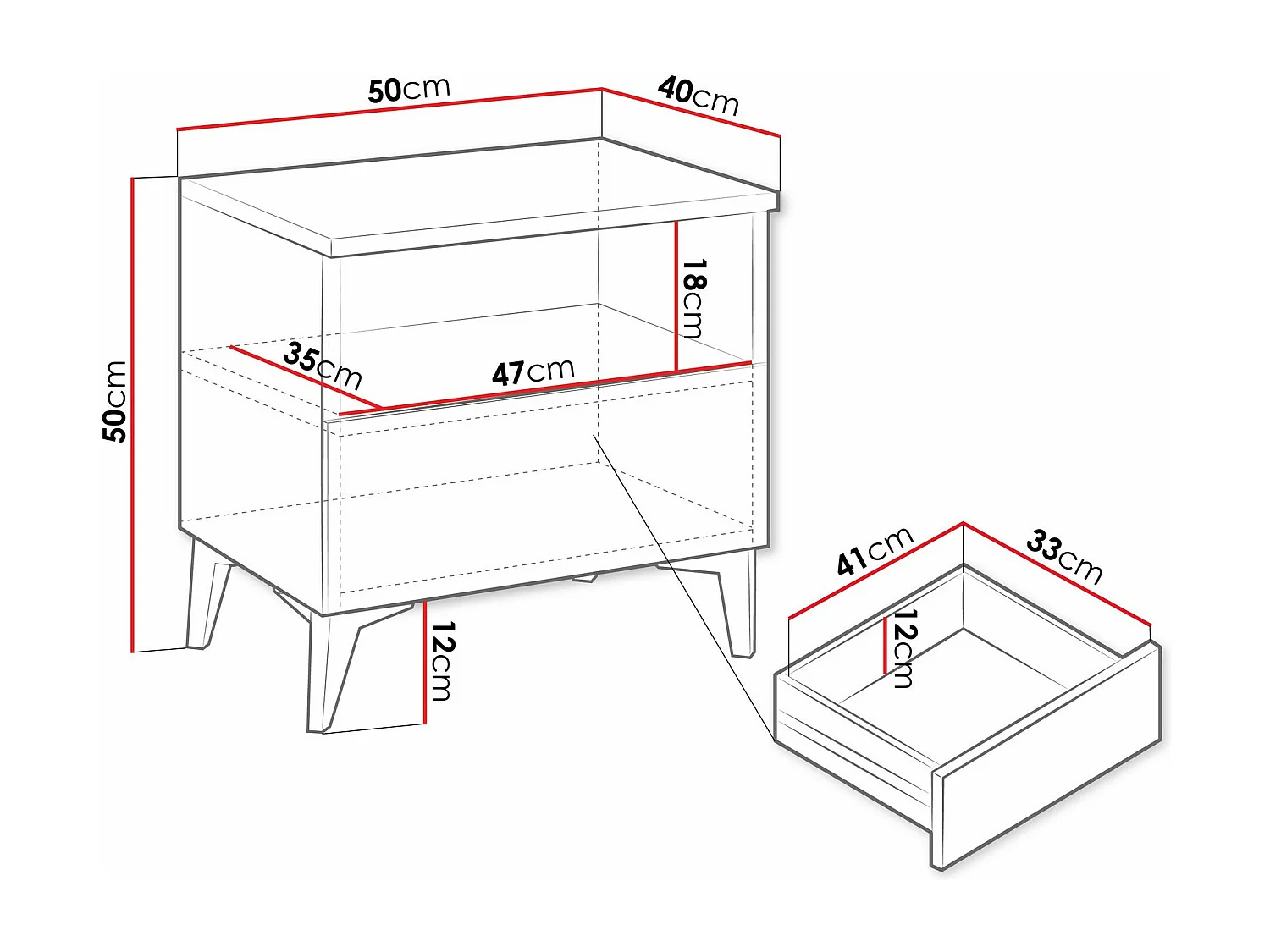 Table de chevet Comfivo 493, Blanc|Doré|Blanc brillant, 50x50x40cm, Stratifié|MDF