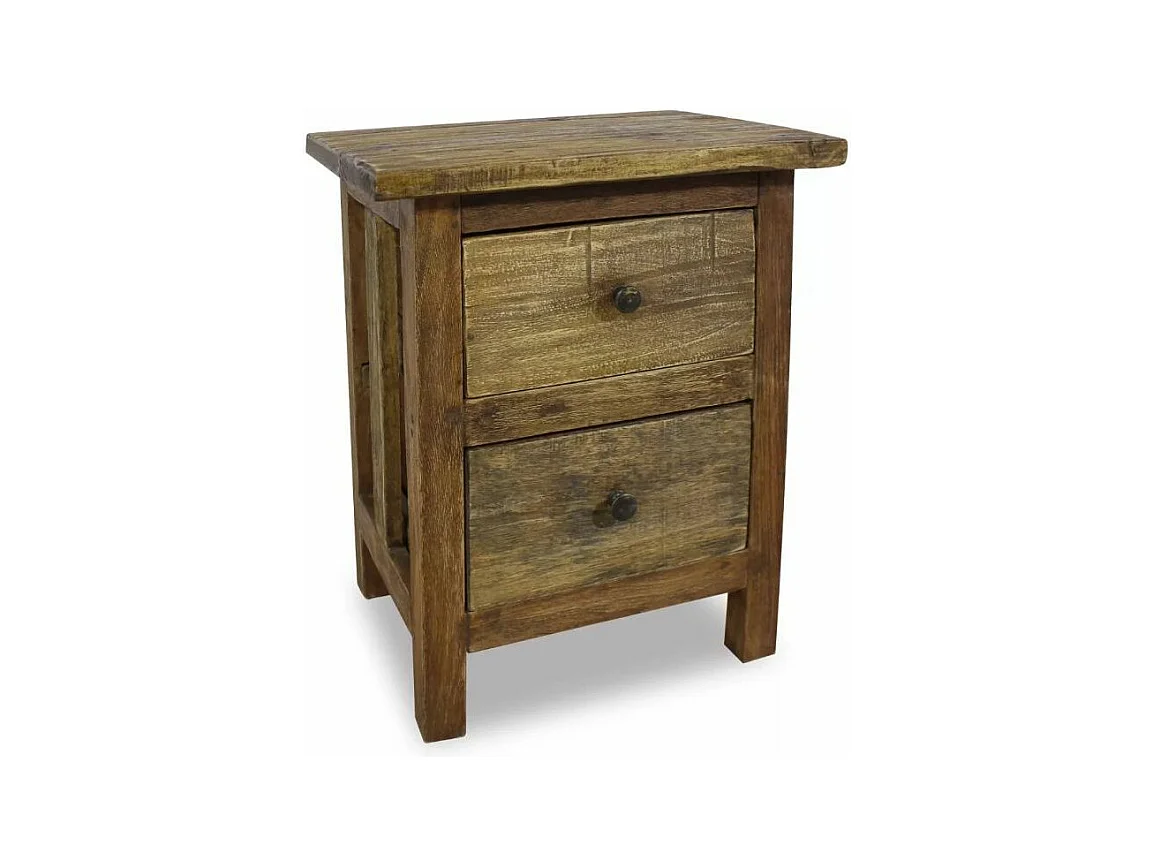 Table de chevet 2 tiroirs bois massif foncé recyclé Indula
