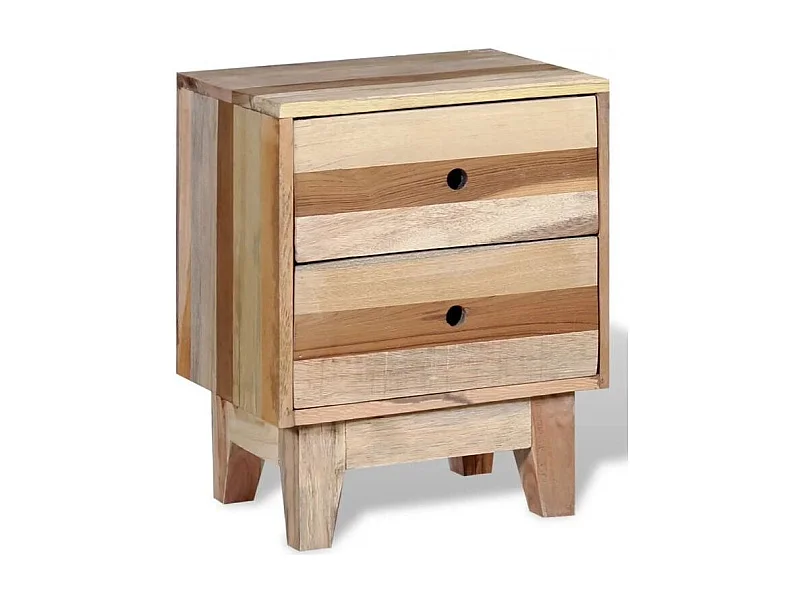 Table de chevet 2 tiroirs bois recyclé clair Induka