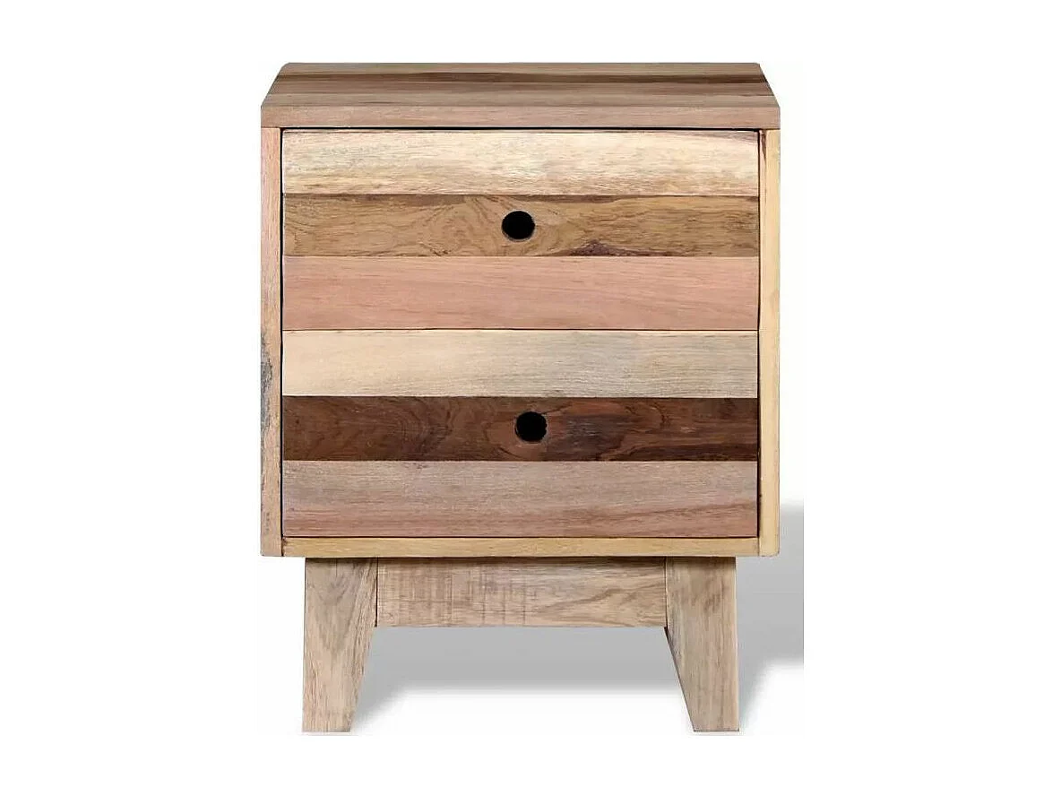 Table de chevet 2 tiroirs bois recyclé clair Induka