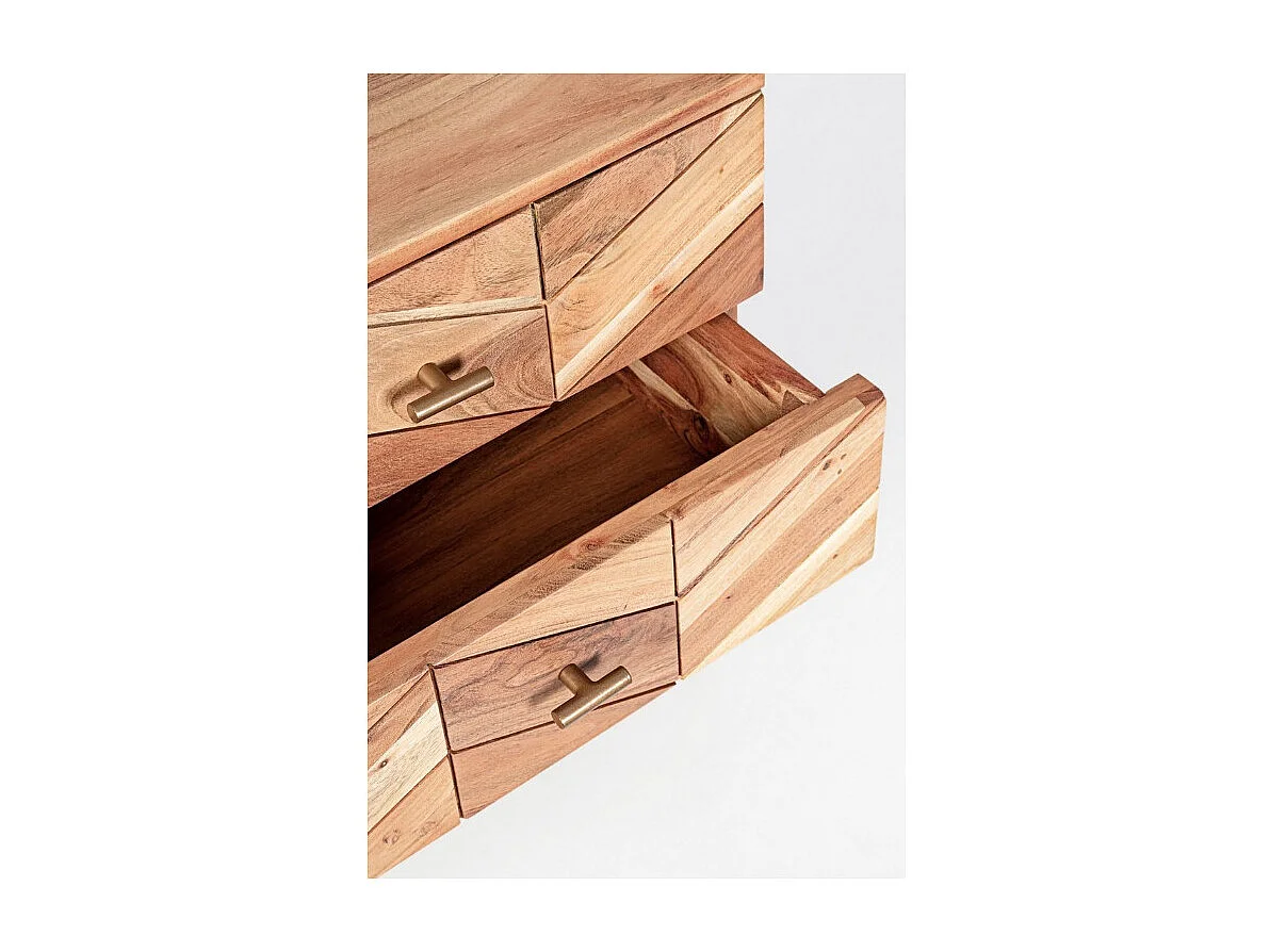 Table de chevet 2 tiroirs bois d'acacia et pieds acier doré mat Dinka 50cm - Lot de 2