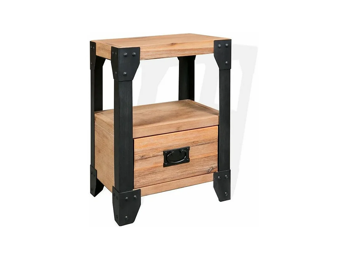 Chevet acacia massif clair et métal noir Ovel - Lot de 2