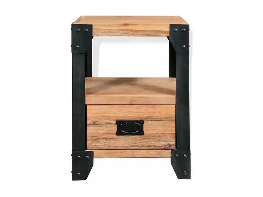 Chevet acacia massif clair et métal noir Ovel - Lot de 2