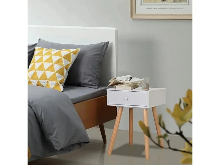 Chevet scandinave bois blanc et pieds pin clair Tonay - Lot de 2