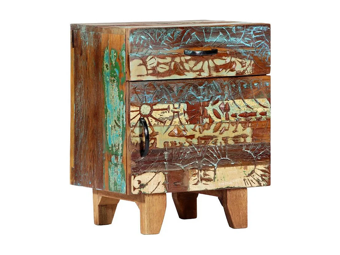 Table de chevet 1 porte 1 tiroir bois massif recyclé