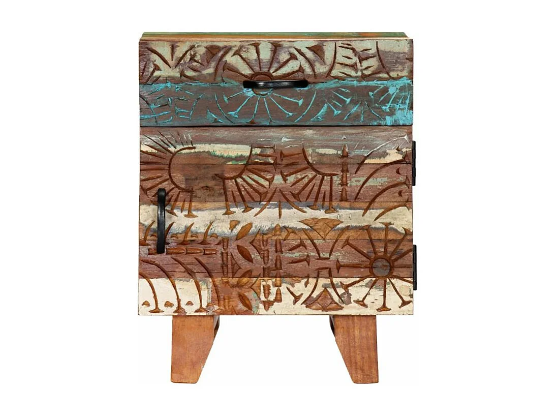 Table de chevet 1 porte 1 tiroir bois massif recyclé