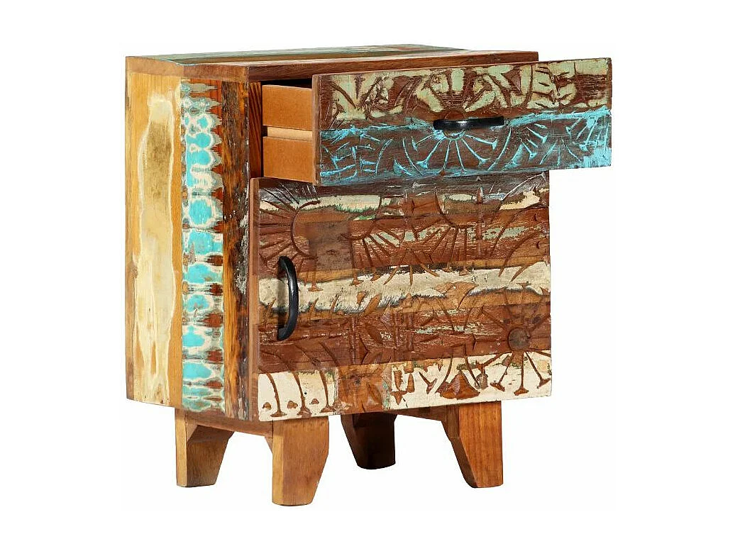 Table de chevet 1 porte 1 tiroir bois massif recyclé