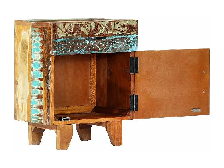 Table de chevet 1 porte 1 tiroir bois massif recyclé