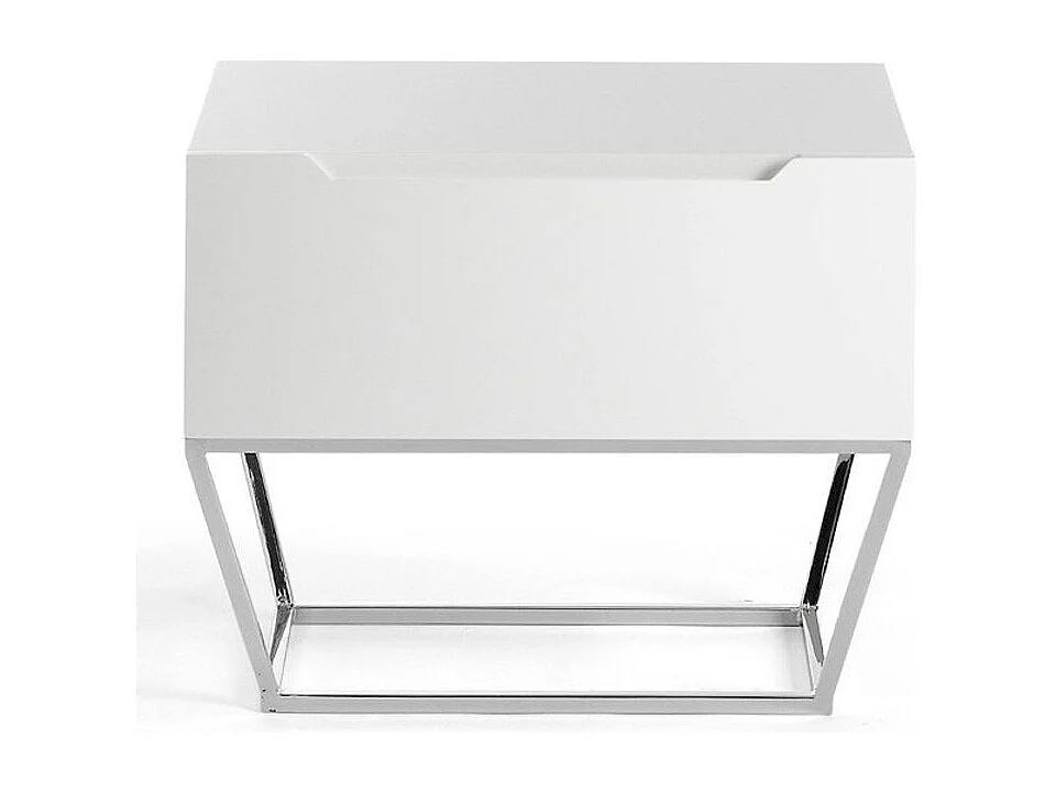 Table d'appoint design 1 tiroir laqué et pieds acier chromé Romus-Couleur Blanc cassé