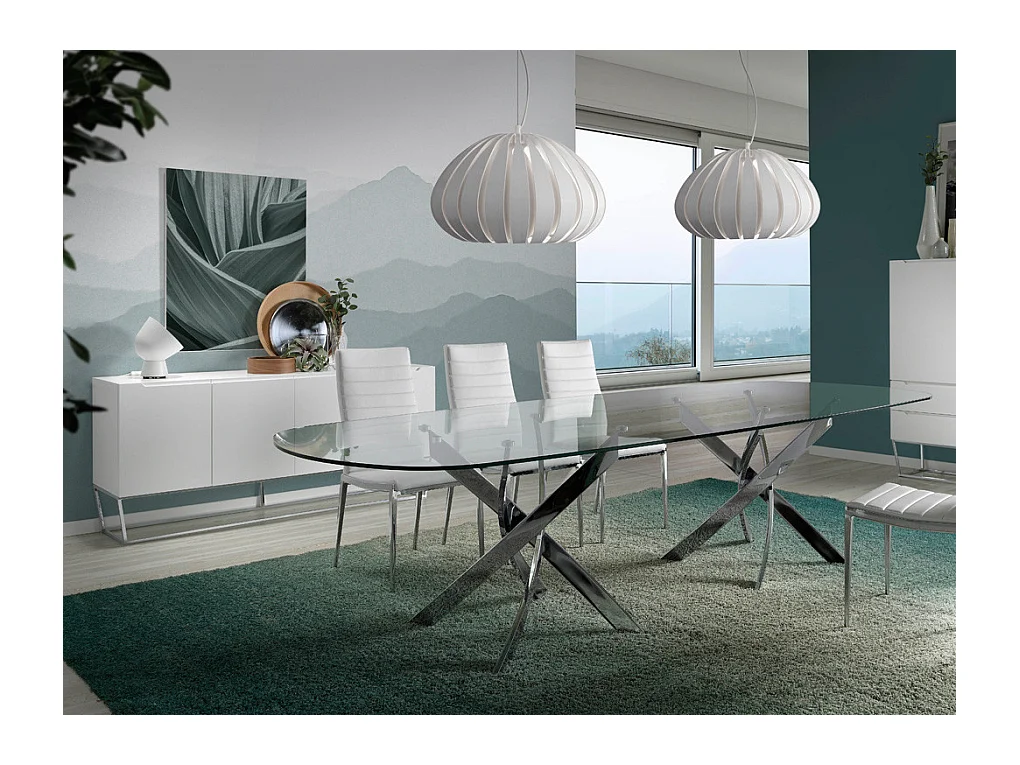 Table d'appoint design 1 tiroir laqué et pieds acier chromé Romus-Couleur Blanc cassé