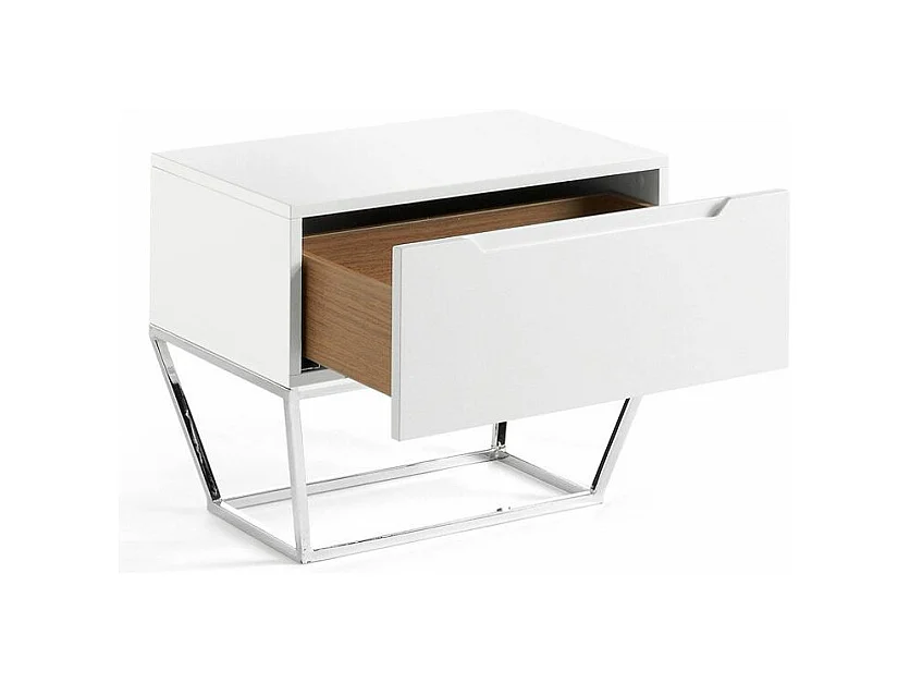 Design bijzettafel met 1 gelakte lade en chroomstalen poten Romus-Kleur Eierschaal
