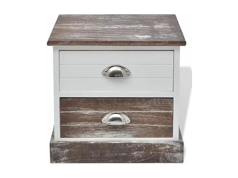 Table de chevet 2 tiroirs bois paulownia foncé et blanc Poupa - Lot de 2