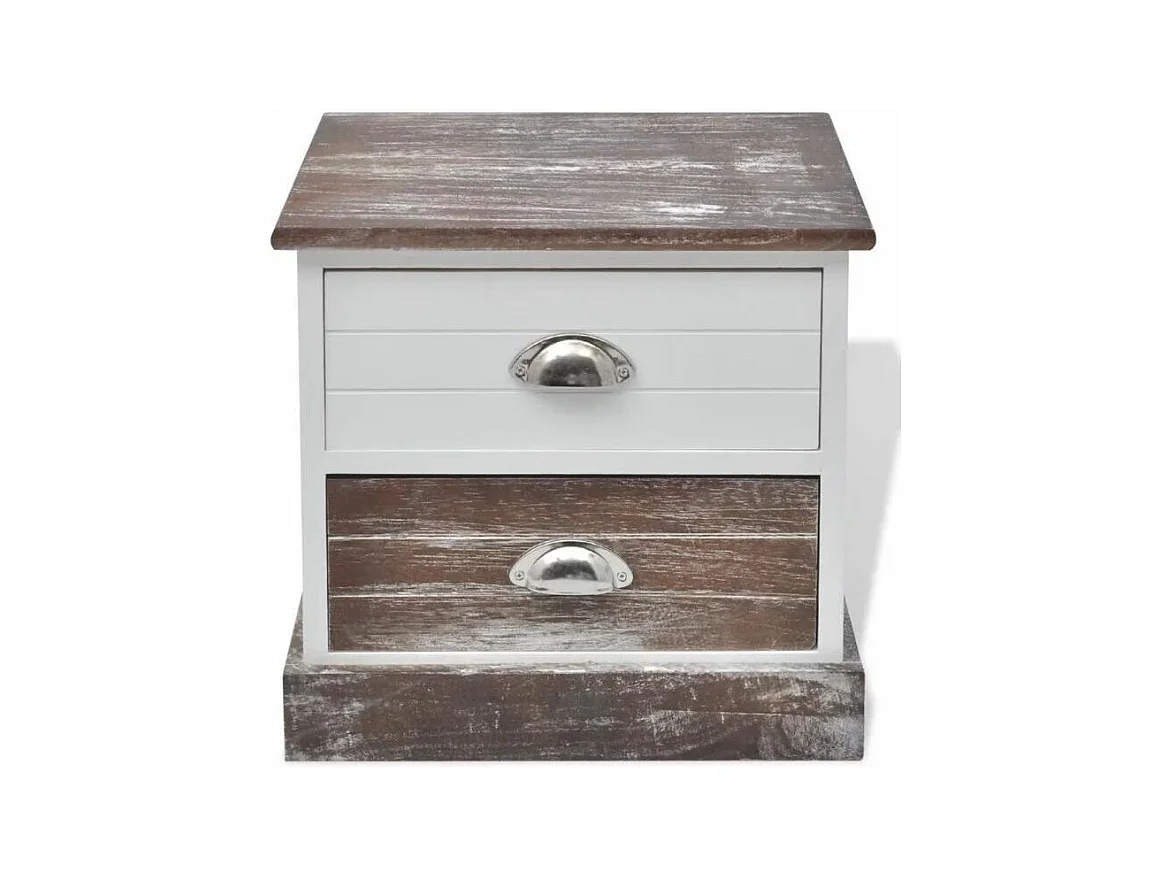 Table de chevet 2 tiroirs bois paulownia foncé et blanc Poupa - Lot de 2