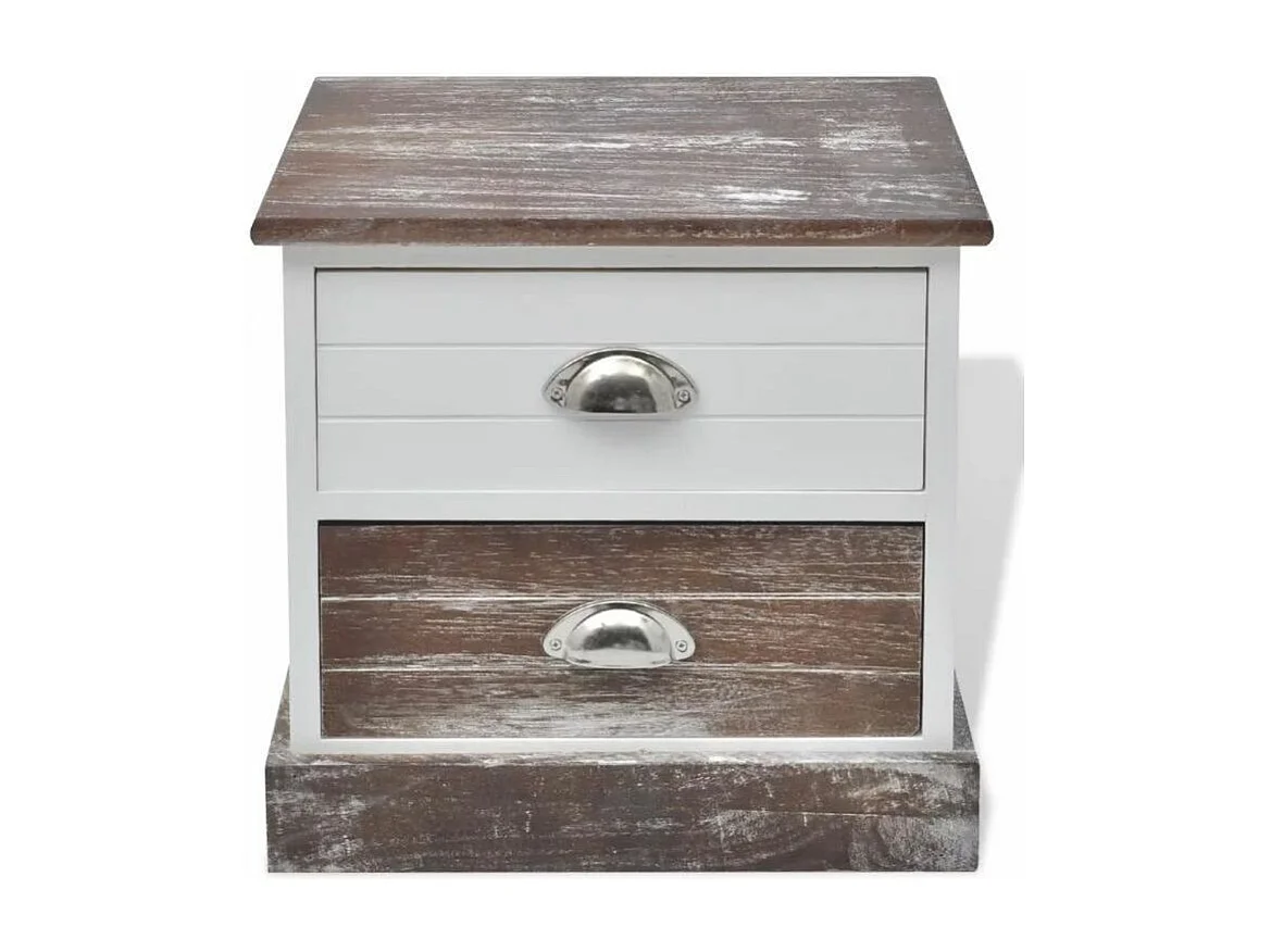 Table de chevet 2 tiroirs bois paulownia foncé et blanc Poupa - Lot de 2