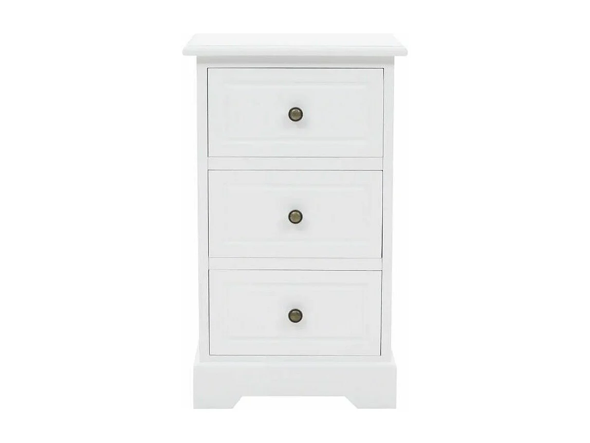 Table de chevet 3 tiroirs pin massif blanc Frenchy