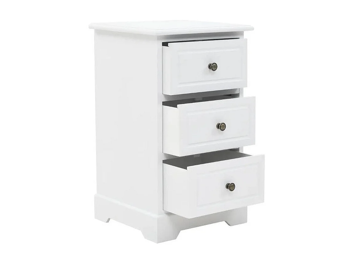 Table de chevet 3 tiroirs pin massif blanc Frenchy