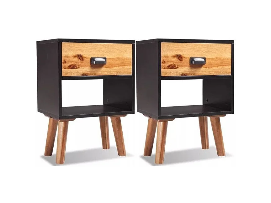 Table de chevet 1 tiroir 1 niche acacia massif clair Sokena - Lot de 2