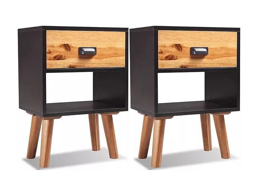 Mesitas de noche 2 unidades madera de acacia maciza 40x30x57 cm Negro