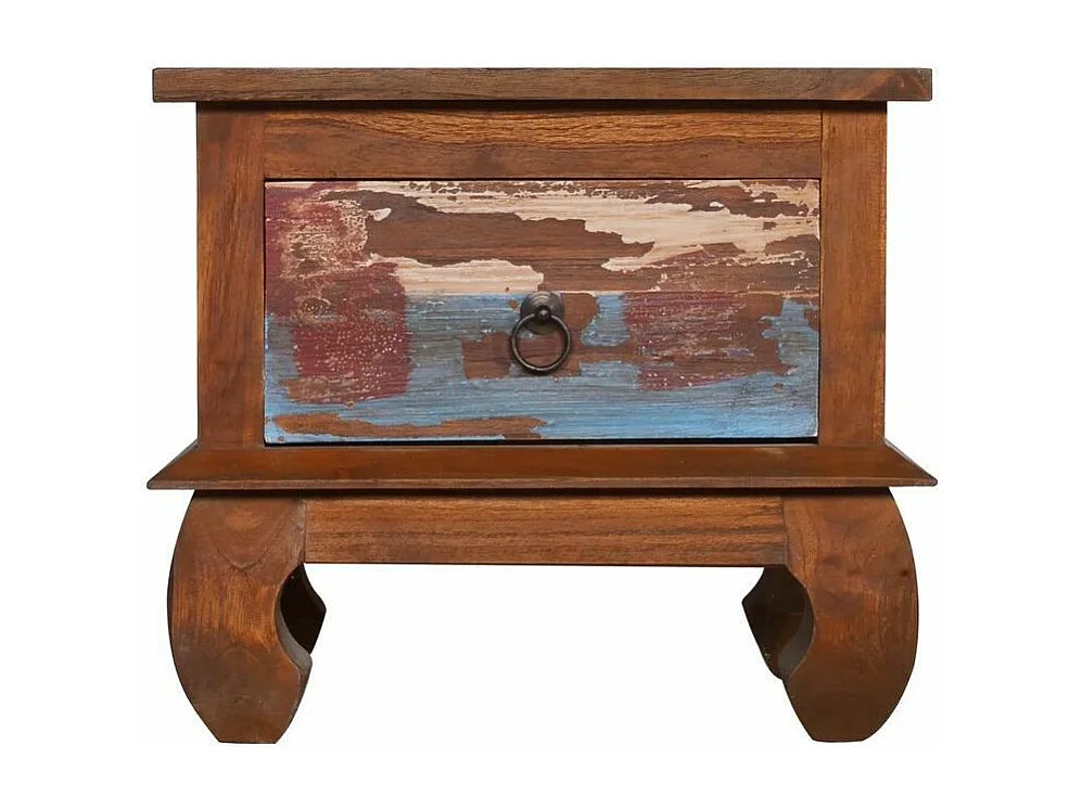 Table de chevet 1 tiroir teck massif récupéré foncé Piness