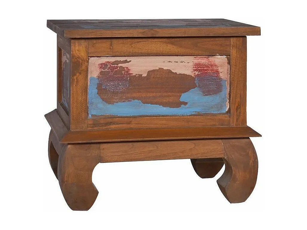 Table de chevet 1 tiroir teck massif récupéré foncé Piness