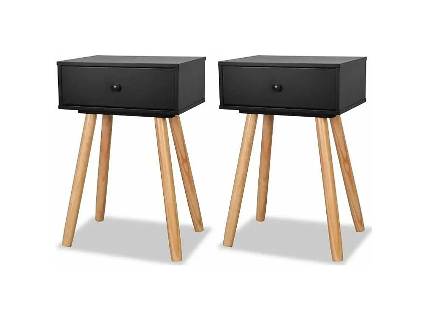 Table de chevet 1 tiroir bois noir et pieds pin massif clair Tonay - Lot de 2
