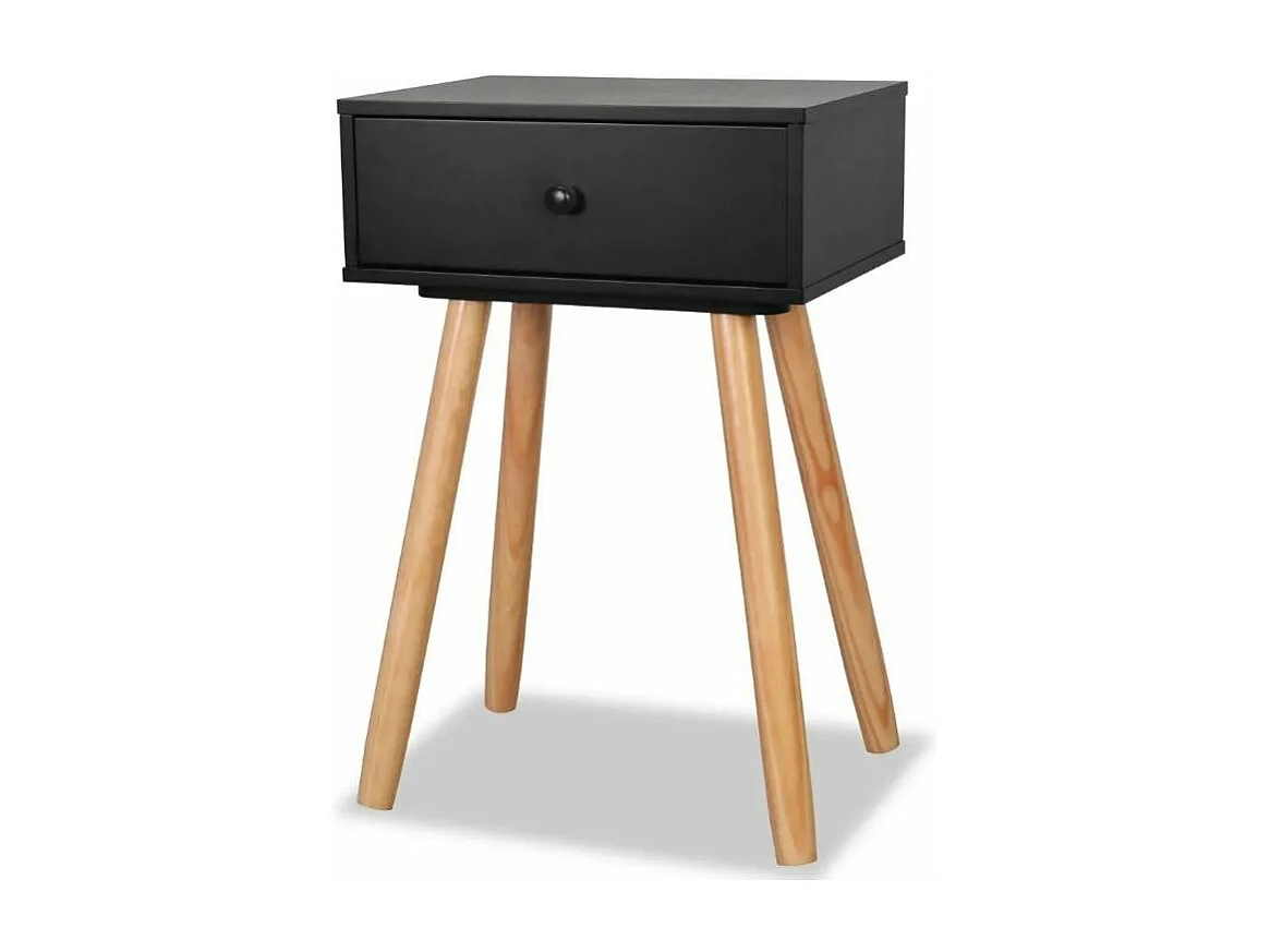 Table de chevet 1 tiroir bois noir et pieds pin massif clair Tonay - Lot de 2