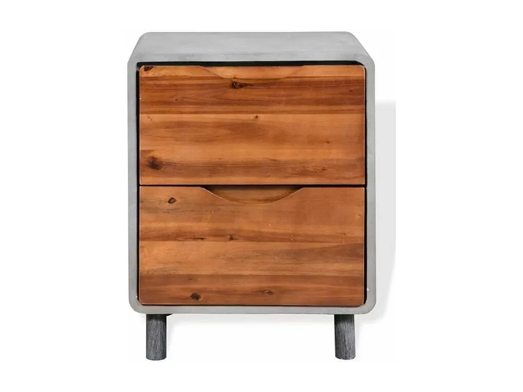 Table de chevet 2 tiroirs acacia massif et pieds métal Nouria