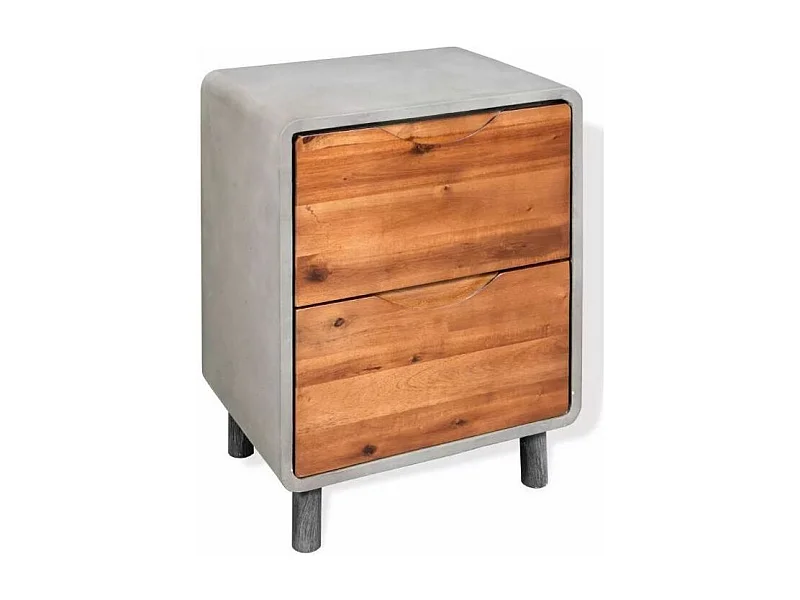 Table de chevet 2 tiroirs acacia massif et pieds métal Nouria