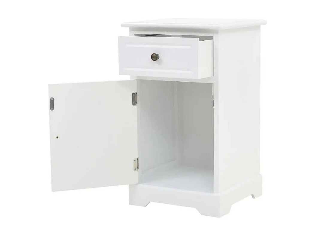 Table de chevet 1 tiroir et 1 porte pin massif blanc Frenchy
