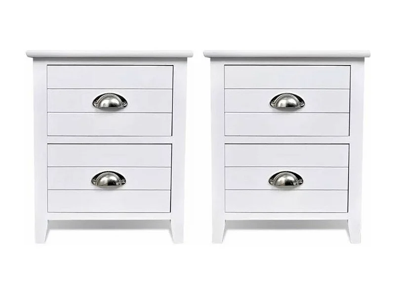 Table de chevet 2 tiroirs bois paulownia blanc Laula 38cm - Lot de 2