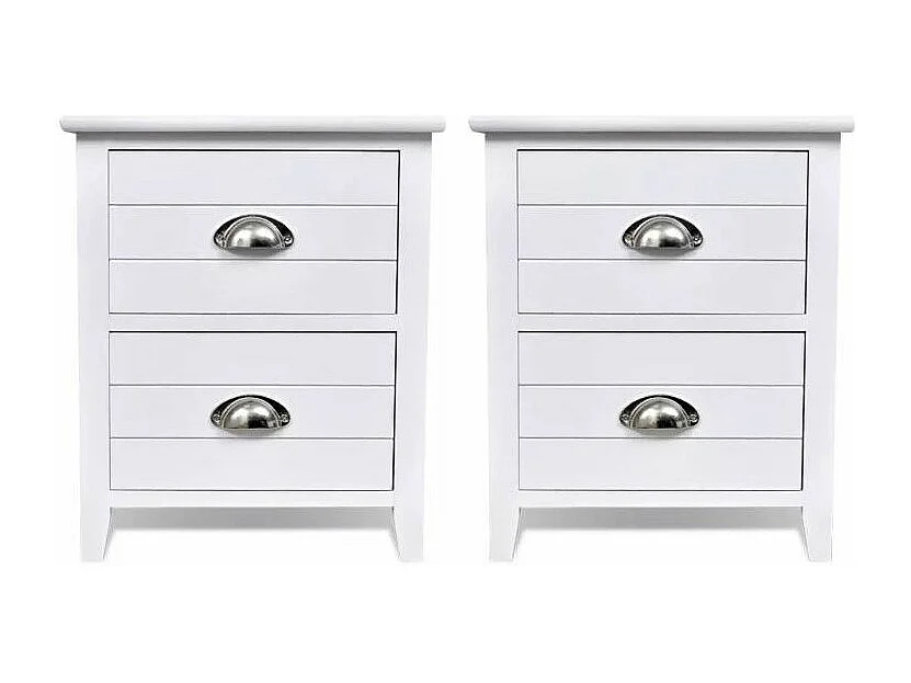 Table de chevet 2 tiroirs bois paulownia blanc Laula 38cm - Lot de 2