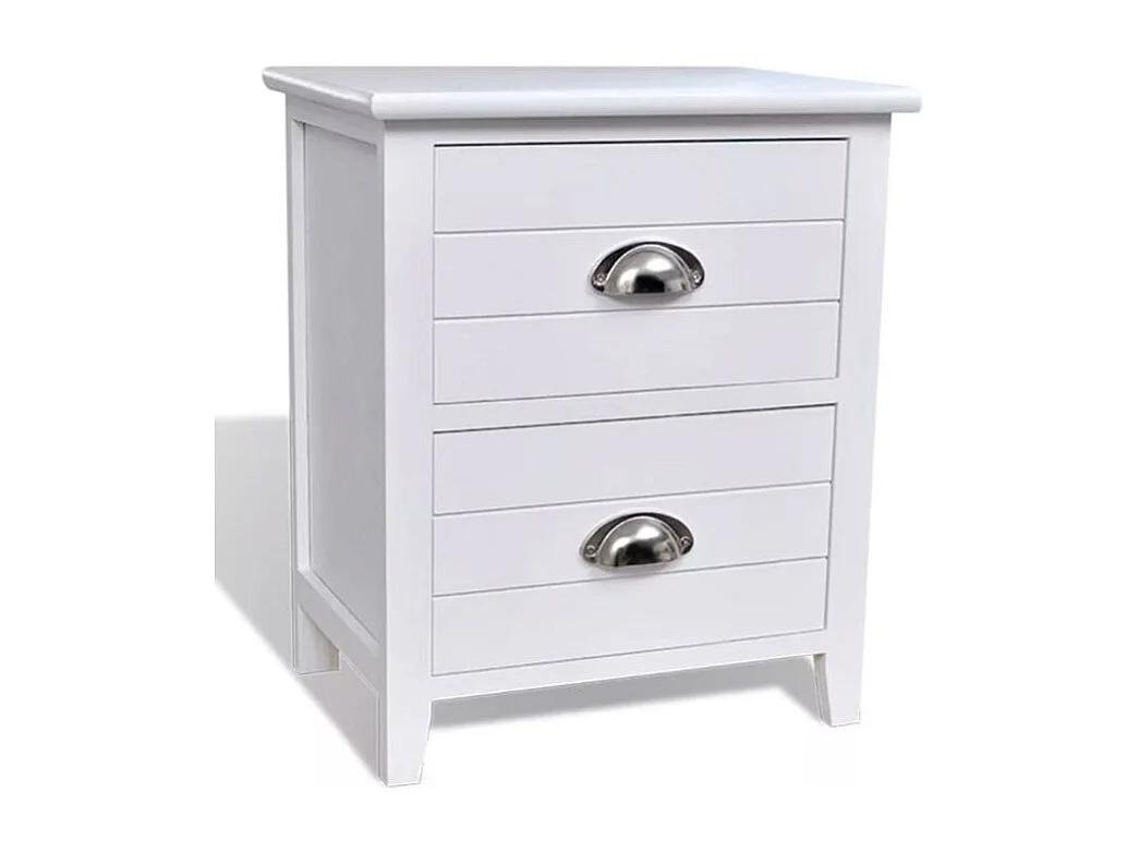 Table de chevet 2 tiroirs bois paulownia blanc Laula 38cm - Lot de 2