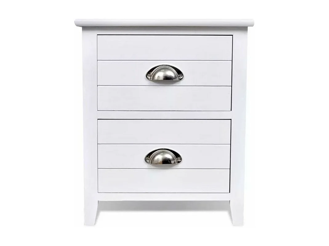 Table de chevet 2 tiroirs bois paulownia blanc Laula 38cm - Lot de 2