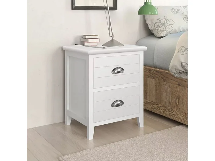 Table de chevet 2 tiroirs bois paulownia blanc Laula 38cm - Lot de 2