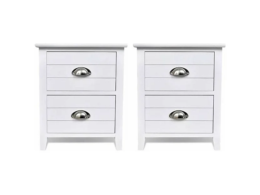 Table de chevet 2 tiroirs bois paulownia blanc Laula 38cm - Lot de 2