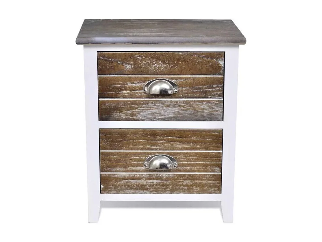 Table de chevet 2 tiroirs bois paulownia blanc et marron Poupa - Lot de 2