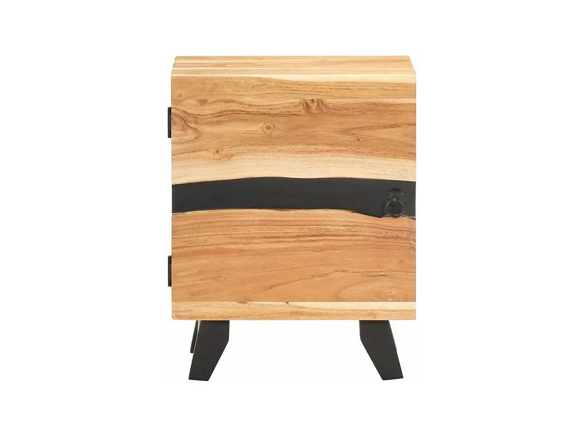 Table de chevet 1 porte acacia massif clair et noir Fiug