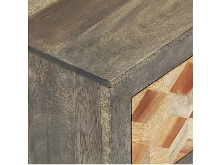 Table de chevet 2 tiroirs manguier massif gris et clair Misty