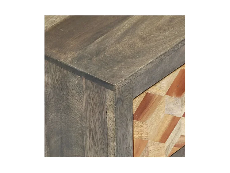 Table de chevet 2 tiroirs manguier massif gris et clair Misty