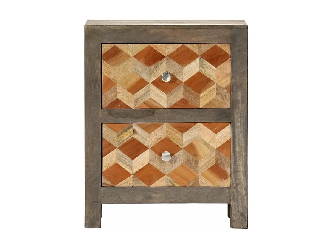 Table de chevet 2 tiroirs manguier massif gris et clair Misty