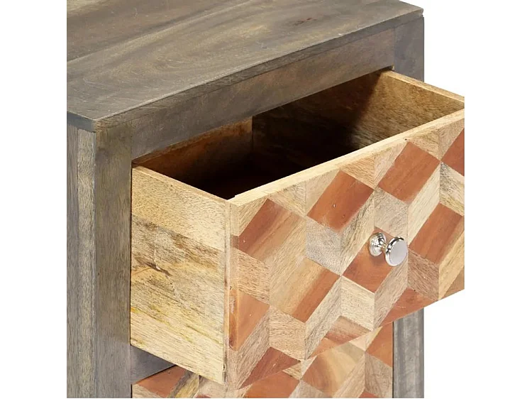 Table de chevet 2 tiroirs manguier massif gris et clair Misty