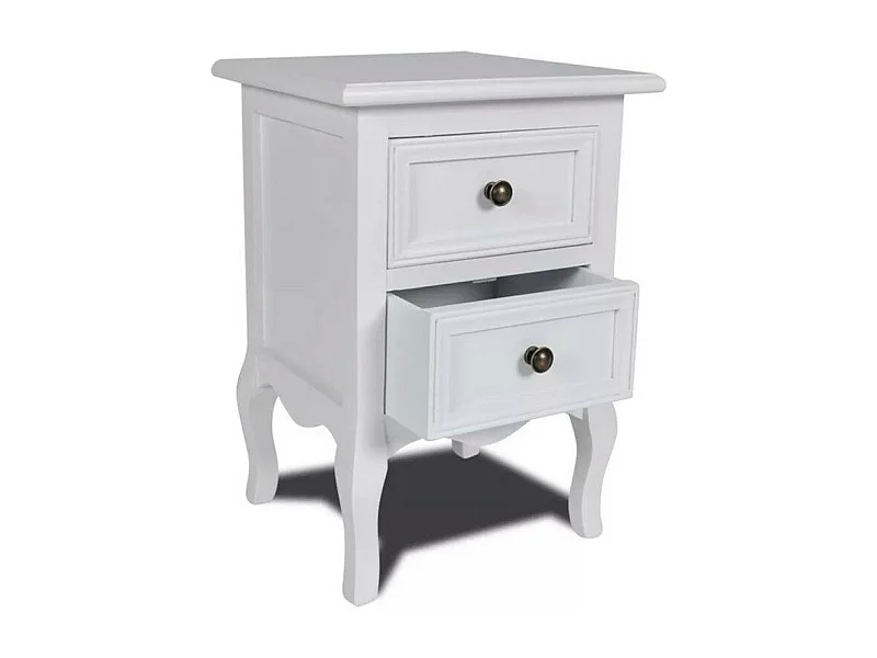 Table de chevet 2 tiroirs pin massif blanc Oleen
