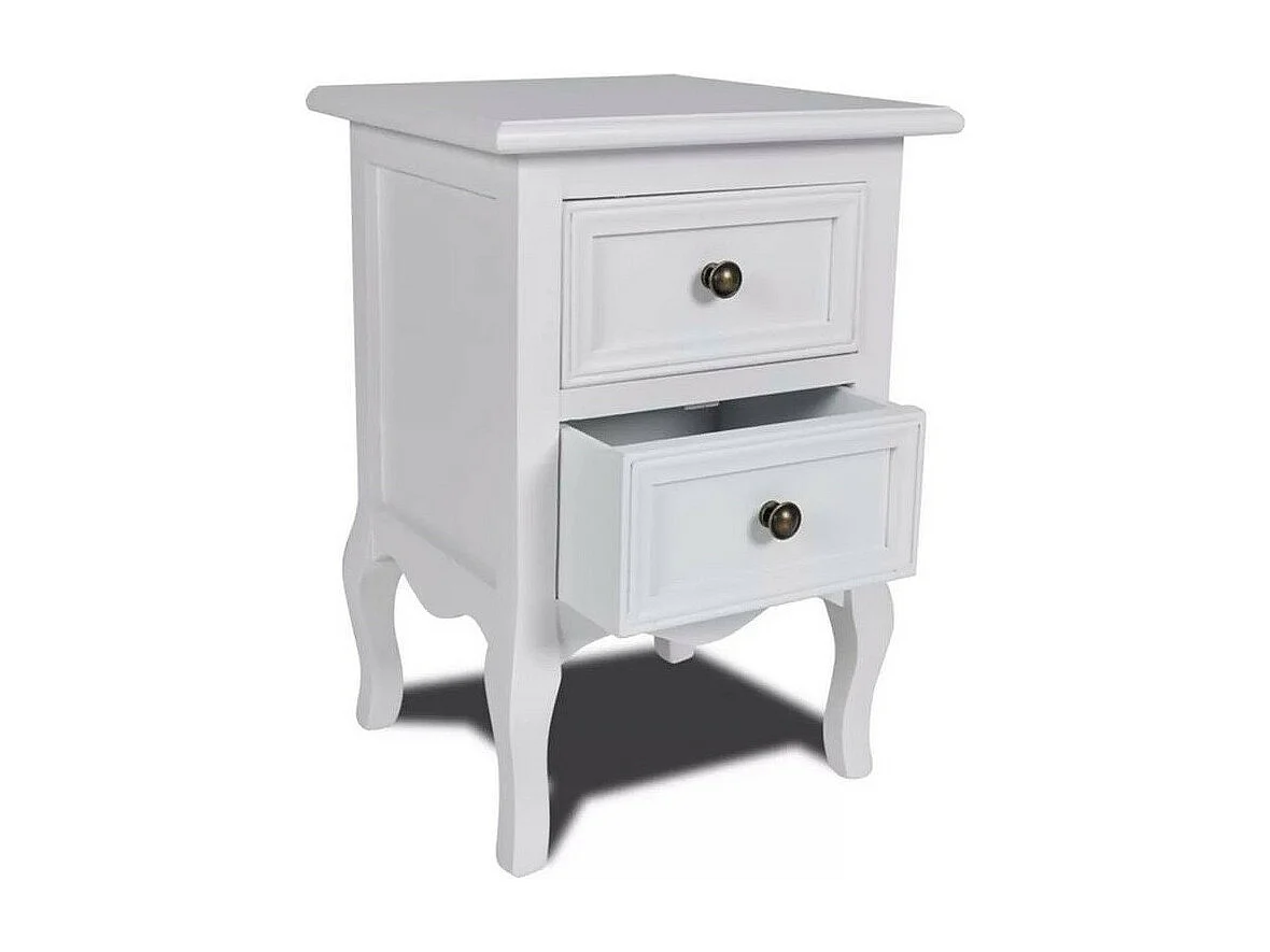 Table de chevet 2 tiroirs pin massif blanc Oleen