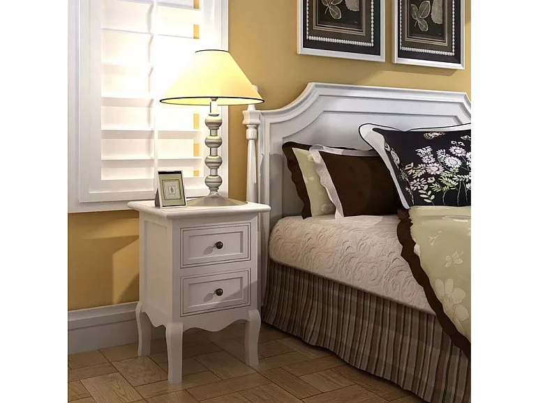 Table de chevet 2 tiroirs pin massif blanc Oleen