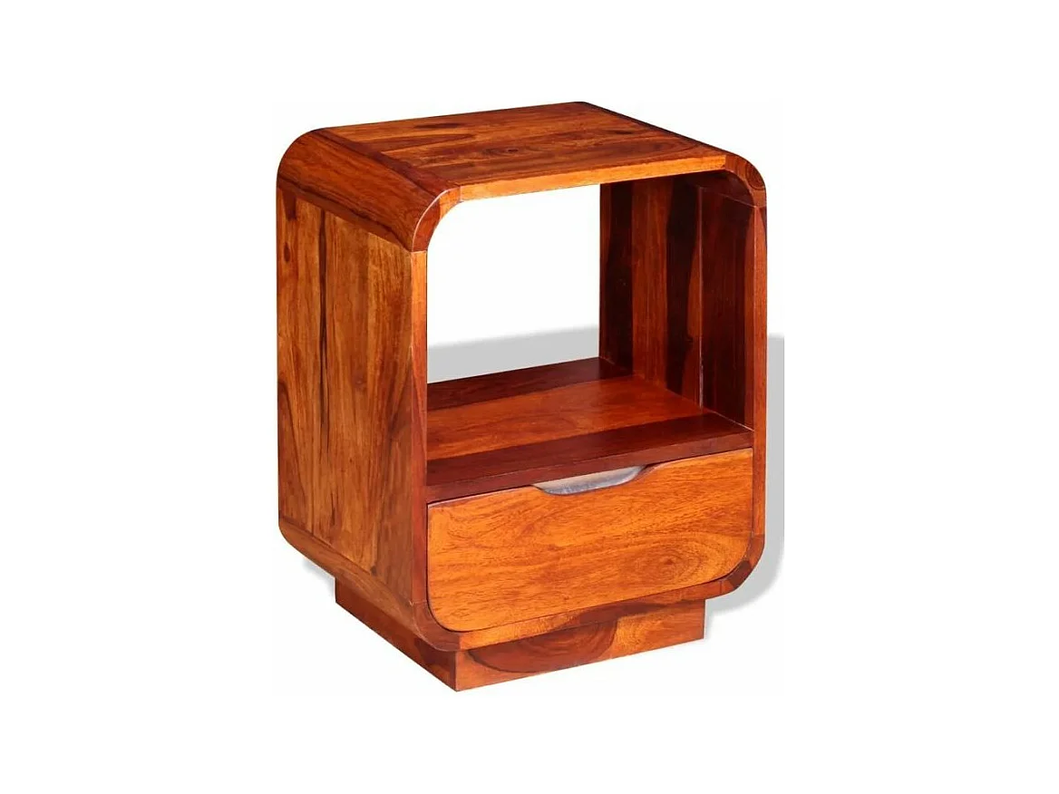 Table de chevet 1 tiroir et 1 niche sesham massif foncé Alam - Lot de 2